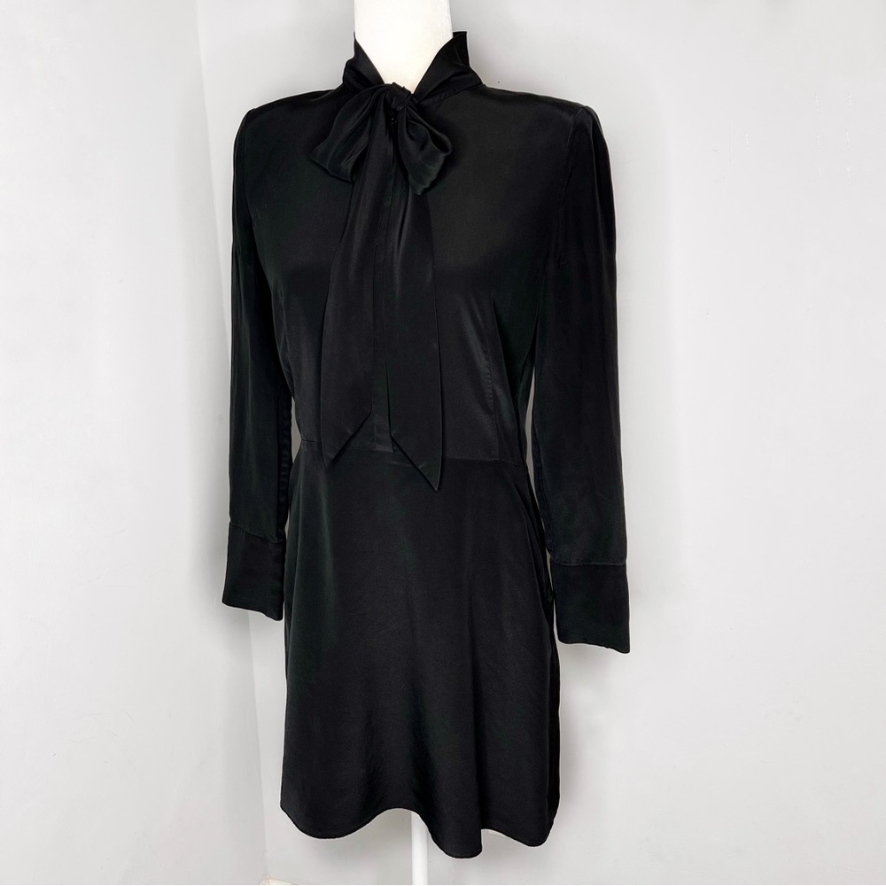 Black Tie-Neck Long Sleeve Dress